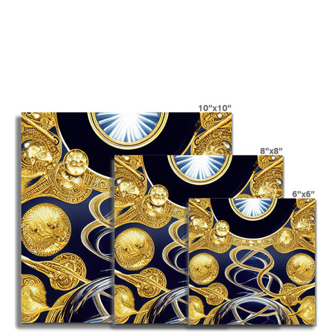 A place mats that have gold foil on them with gold foil edges.