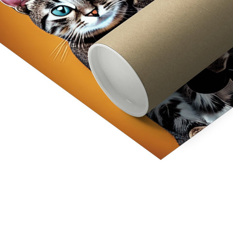 A toilet roll is wrapped in brown paper inside a white wrapping paper with a white cat