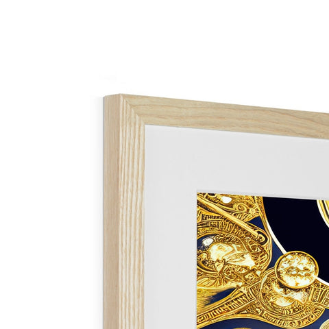 A framed photo of gold framed pictures is pictured on a piece of wooden board.