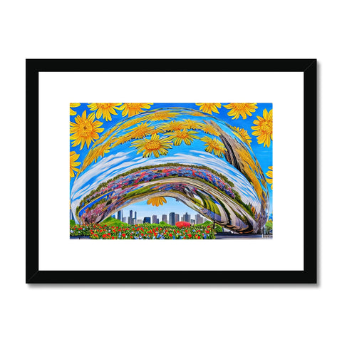 A colorful art print with a flower growing in the field.