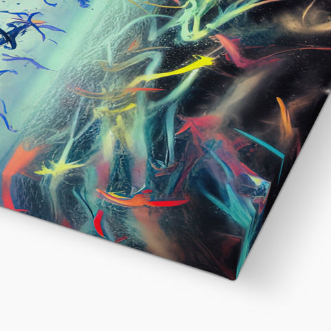 An abstract design printed on a canvas next to a piece of artwork.