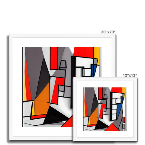 a beautiful art print with different shapes and colors in a frame