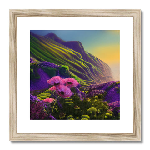 Art print that is on a white frame with green vegetation next to desert landscapes.