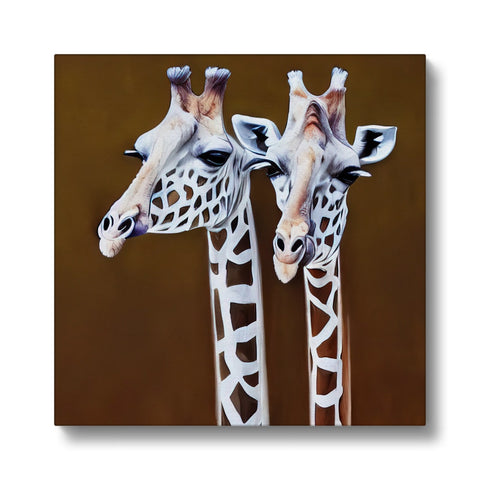 Two giraffes standing with large antle brush behind them.