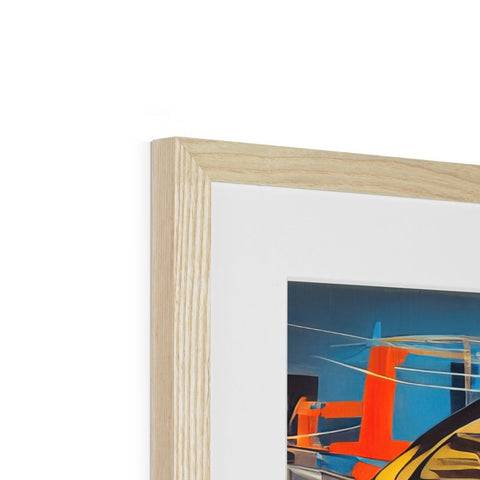A colorful wooden frame holding a picture sitting on top of a table.
