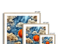 Several images of orange oranges grouped together on a wall mounted display with a cloud.