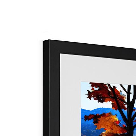 A picture of a black and white picture frame with a red border in some artwork on