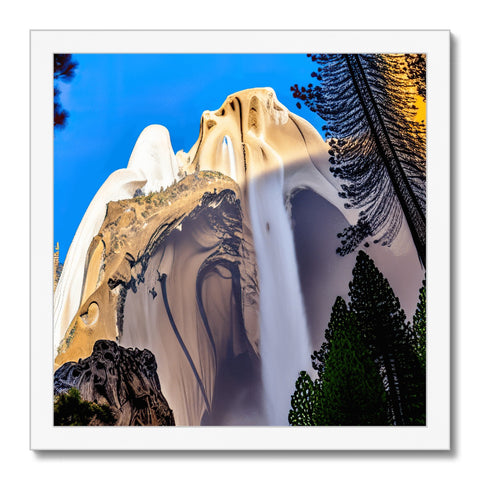 Beautiful blue mountain top with a small waterfall and a couple of mountain peaks in the