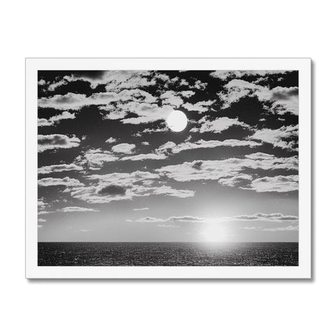 Art print of a full moon standing next to a very tall tree on the horizon.
