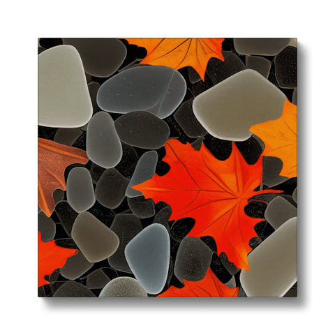 A piece of fall foliage on a tile at a reception and an indoor space