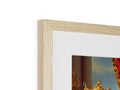 an ornate wooden frame holds a picture framed in a white background