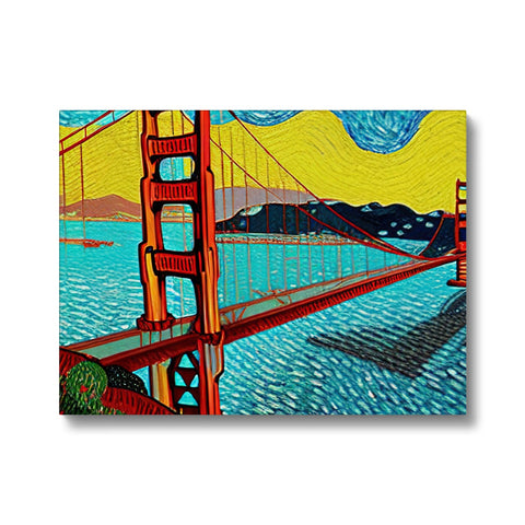 A painting of Golden Gate Bridge on a white background.