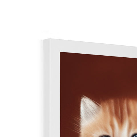 a shiba cat standing atop a photo frame with a folder picture in the middle of