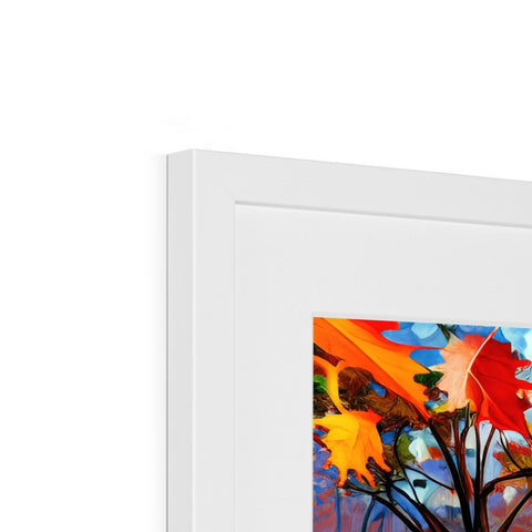 the view of a white picture frame with an artistic painting sitting on it