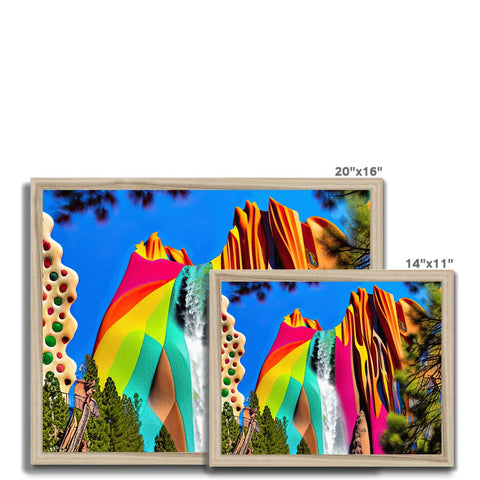 a colorful picture frame with three pictures of two canoes and a woman's hand in