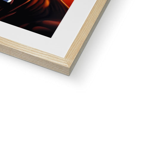 A photo is pictured in the background of the wood frame in a framed photo book.