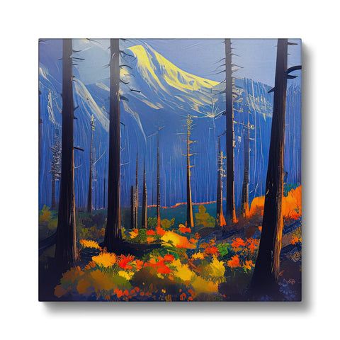 A beautiful fall day scene with a forest with mountains and trees.