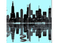 A ceramic tile board with a photo of city skyline and cityscape.