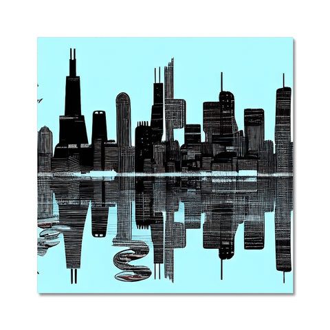 A ceramic tile board with a photo of city skyline and cityscape.