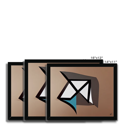 A rectangular piece next to 3 black mirrors is attached to several frames.