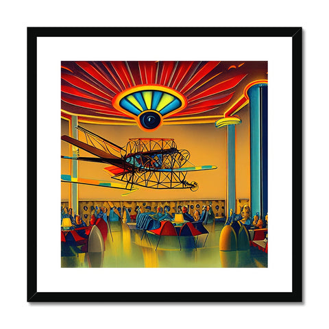 An art print of an amusement ride sitting in a large enclosed park.