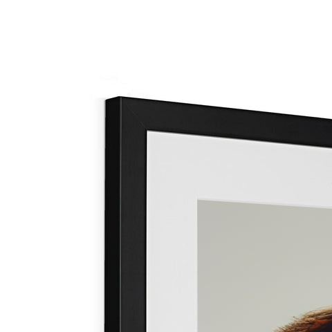 A picture frame with a close up view of a person standing next to it.