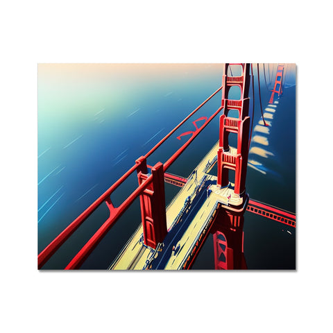 An art print of a gate with the background of the city of San Francisco behind it