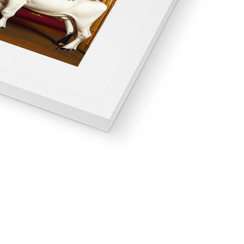 A picture of an American bulldog in a frame of art printed to book length.