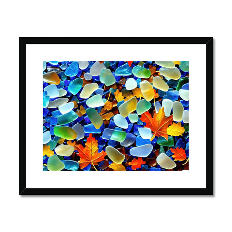Art print with the different colors of leaves on a glass window