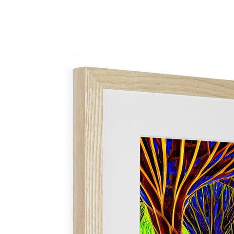 a picture in a rectangular wooden box filled with art print hanging on a wooden frame