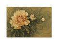 A place mat with a decorative gold foil with a white flower.