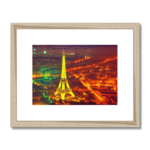 a silver photo of a Parisian eiffel tower with a frame of colored wood