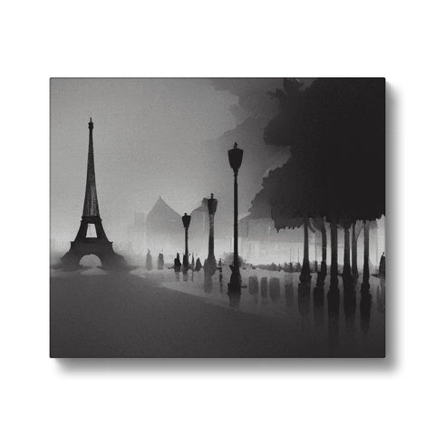 Art prints with a foggy setting in front of a city in the rain and mountains