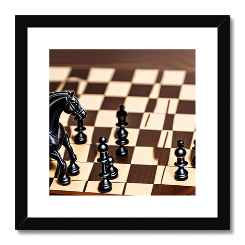 Art print of a chess board sitting on the floor with a small chess game in it