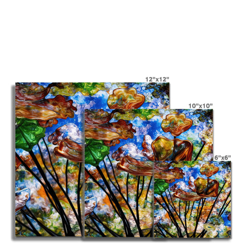 Art prints of trees and mushrooms on the ceramic tile tile.