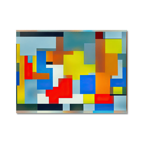 A colorful abstract color image in a tile covered in white with a frame design behind it