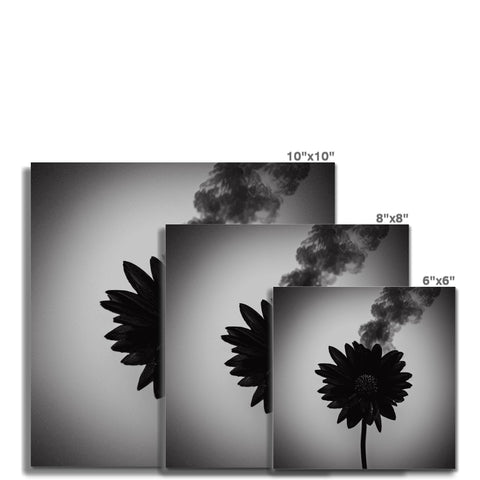 A black and white card with photographs of a flower next to a flower.