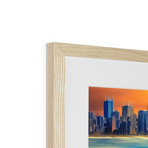 A wooden picture frame with artwork is placed in a picture frame.