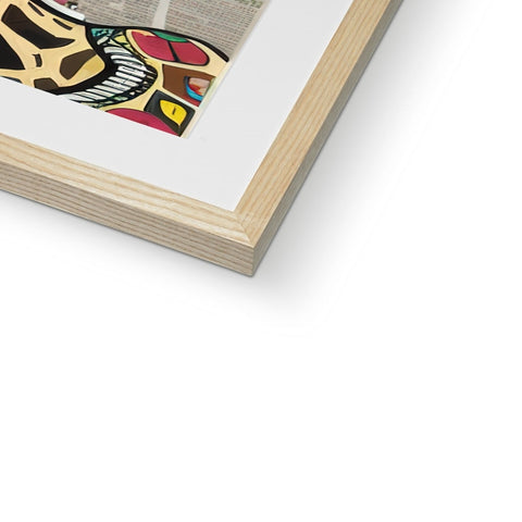 A wooden picture frame with an art print on it.