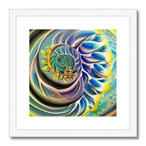 An artwork print showing a sunflower looking at a rainbow with her petals that are