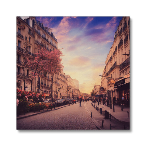A white background with a sunset on a beautiful sunny street.