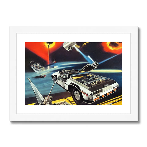 An art print showing futuristic cars and planets is visible in an ornate frame.