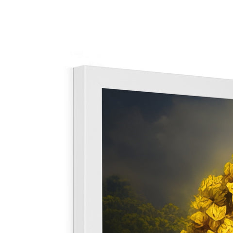 An imac screen sits on top of top of a gold wall next to a piece