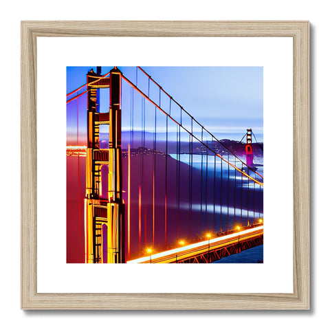an art print of a golden gate placed in a white frame