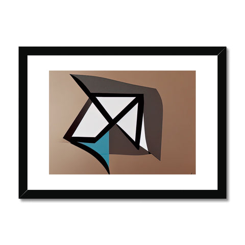 an abstract geometric picture on a white metal box hanging in front of a white background.