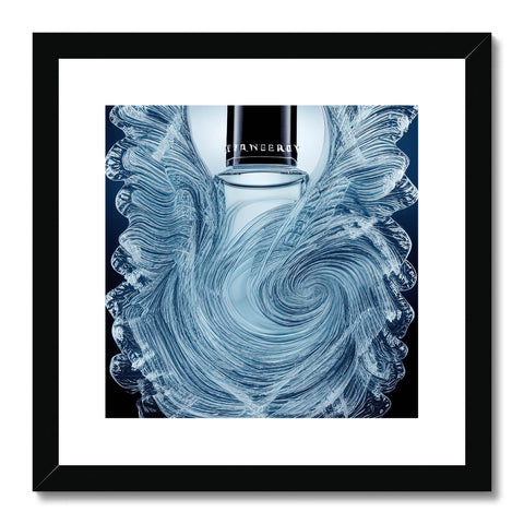 Art print of an angel with a flock of blue and white snow angels.
