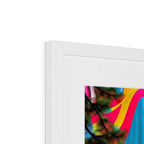 A picture frame with a photo of paint filled abstract artwork on it.