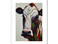 Art print of a cow standing on a field of wheat.