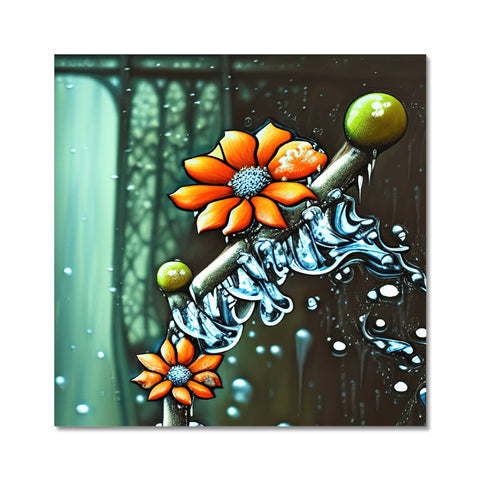 An image of an art print of a shower with droplets of water hanging down on