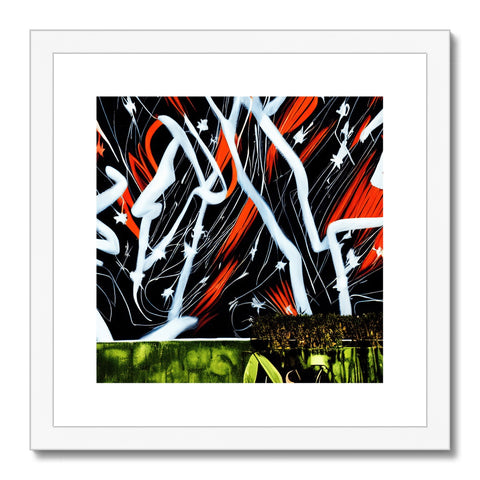 A painting of an  art print with graffiti written in several colors on it on a